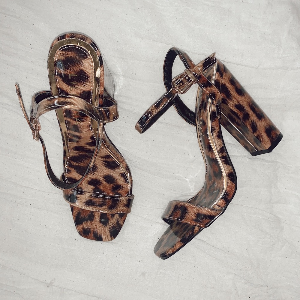 Cheetah print high heels with ankle strap